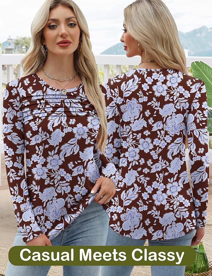 Blouses for Women Dressy Casual Long Sleeve Fall Fashion Tops Trendy Outfits for Work Office Shirts Thicker Clothes