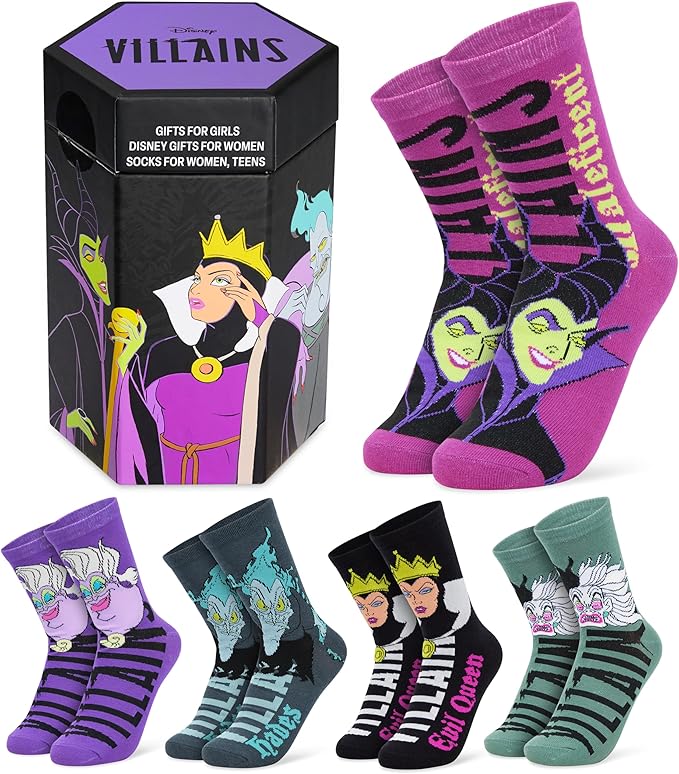 Disney Socks for Women, Teens, 5 Pack Soft Breathable Crew Character Socks for Lounging, Daily Wear, Funny Gifts for Women