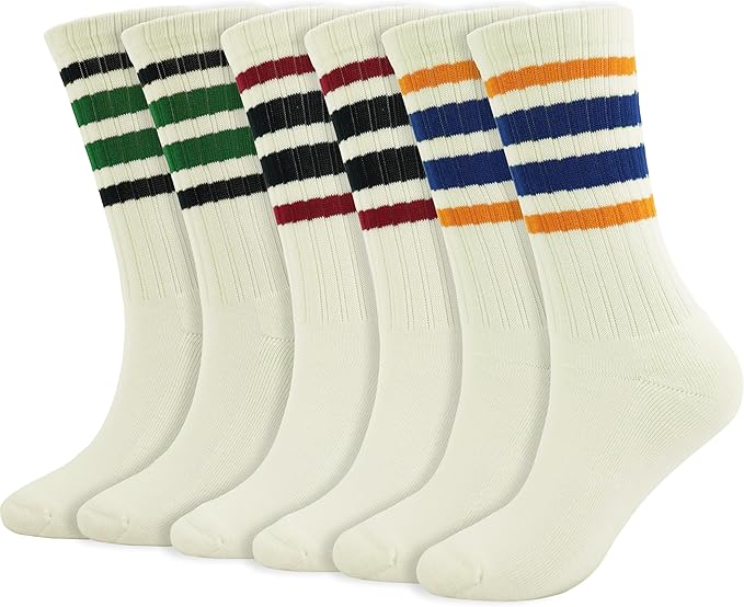 BomKinta Striped Crew Socks Women - Retro Novelty Socks - Stretchy Casual Athletic Cotton Sock Size 5-11