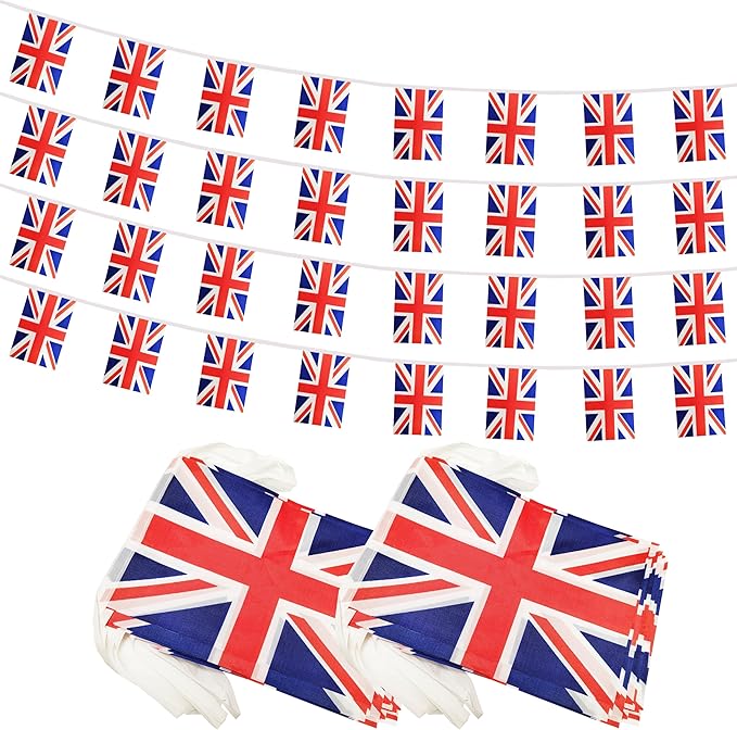 Yamiuo 100 Feet Britain String Flag, 76 Pcs UK Banner Flag, Small Mini World Banner Flags for Sports Events, Bars Decorations, School Festivals, Party Decorations, Celebrations (UK)
