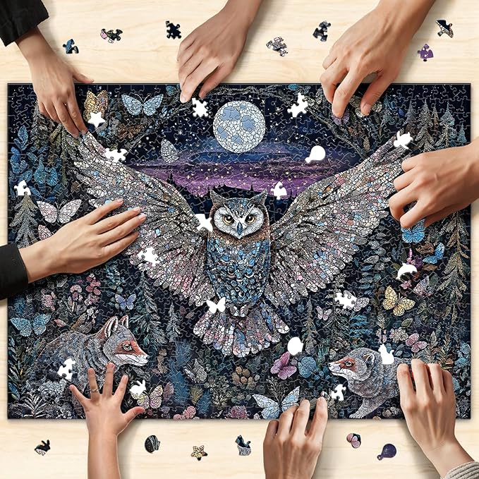 Naturelish Glow-in-The-Dark Owl Puzzles for Adults 1000 Pieces, Difficult Challenging Unique Puzzle for Adults,6 Colors on Back Jigsaw Puzzles, Size 26.6x19.2