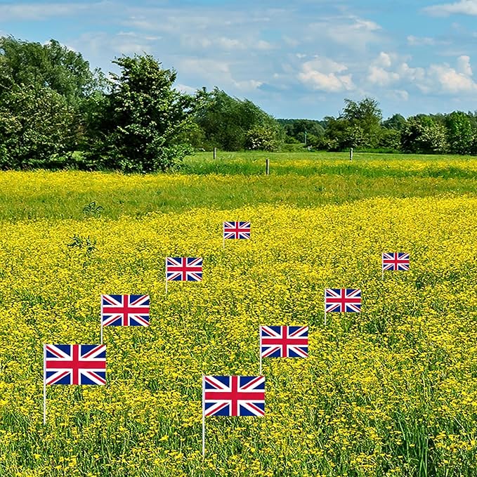 20 Pack Small UK Flags on Stick Mini Handheld United Kingdom Flag for Parades, Independence Day and Patriotic Events 5x8 Inch Durable Weather-Resistant Flags with 12 Inch Sticks(UK)