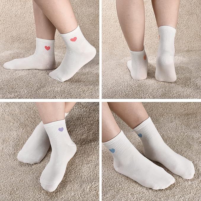 Corlap Women's Cute Cotton Crew Athletic Running Socks - Ankle High, Novelty Fun Heart Design 5-Pairs (Gift Box)