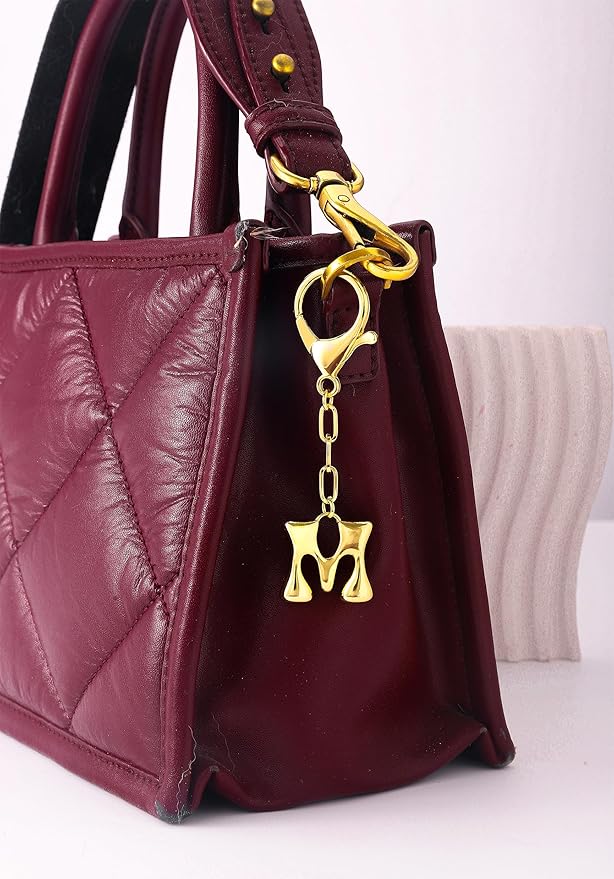GAOKOXI Gold Bubble Initial Keychain Charm for Women Chunky Bag Purse Charms A-Z Letter Key Chains for Handbag Accessories