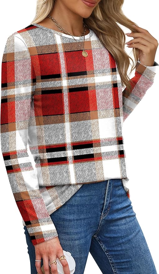 XIEERDUO Long Sleeve Shirts for Women Casual Crew Neck Basic Fall Tops Loose Fit Comfy