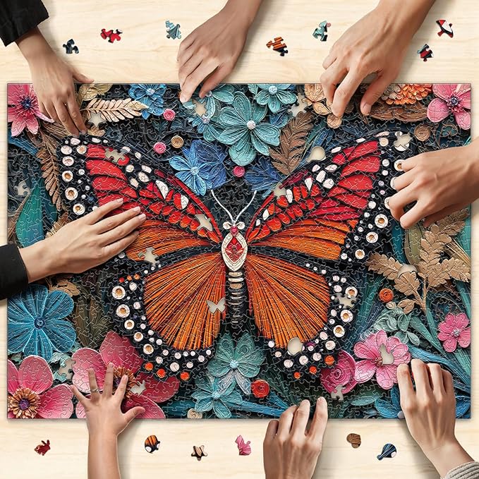 Naturelish Butterfly Jigsaw Puzzles for Adults 1000 Pieces, Brain Challenging Shaped Puzzle for Game Night, Family, Friends, Size is 26.6 x 19.2, Paper Cutting Art