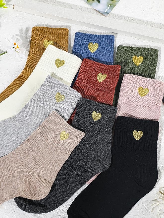 Eurzom 10 Pairs Socks Womens Crew Elastic Ankle Length Cotton Socks Aesthetic Cute Lightweight Low Cut Gifts for Women