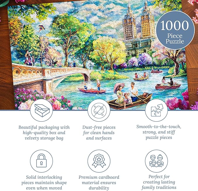 MOSAIC PUZZLES Bow Bridge Boating Puzzles for Adults - Premium Jigsaw Puzzles, 1000 Pieces