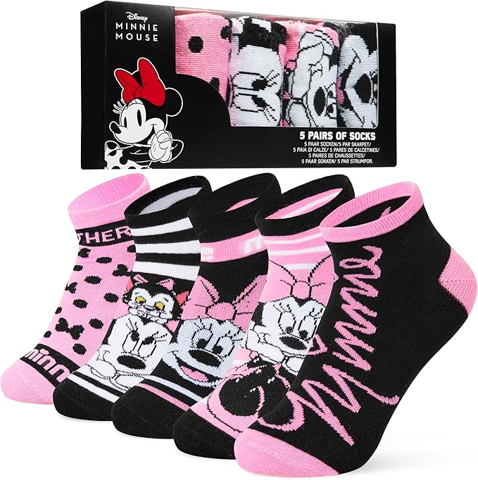 Disney Stitch Ankle Socks for Women, Teens US Size 4–9, Pack of 5 Casual Ladies Socks, Gifts for Her