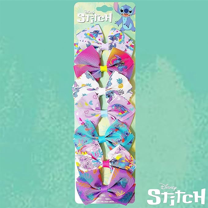 LUV HER Disney Stitch Hair Bows - 7 Pcs 4 Inch Bow Bundle - Hair Accessories Gift Set - Alligator Clip - Ages 3 +