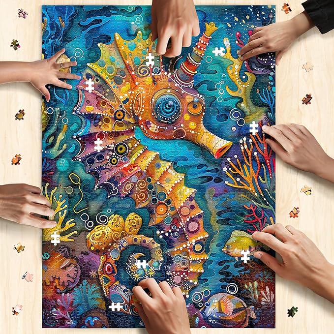 Naturelish 1000 Piece Jigsaw Puzzle for Adults - Vibrant Seahorse Design, 1000 Pieces Challenging & Colorful Art Puzzle for Adults, Color-Coded Back, Puzzle Gift-Ready 19.25 x 26.65 in
