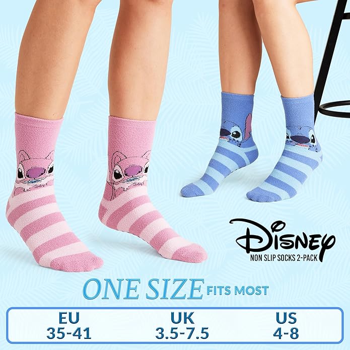 Disney Slippers Socks for Women & Teens US Size 4-9, Pack of 2 Non Slip Fleece Winter Socks, Soft & Fluffy, Gifts for Her
