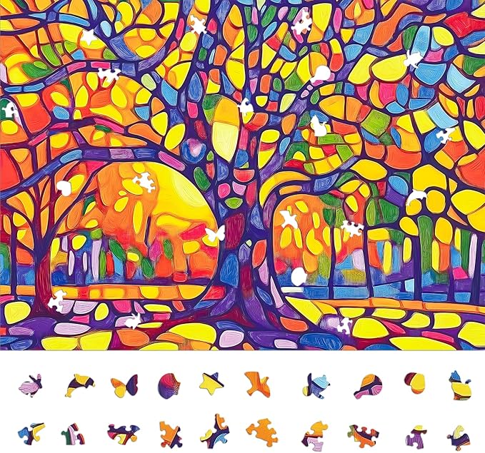 Naturelish Mosaic Tree Jigsaw Puzzles for Adults 1000 Pieces, Irregularly Shaped Difficult Puzzles Perfect for Game Night, Great Gift Idea, Size 26.65 x 19.25 in