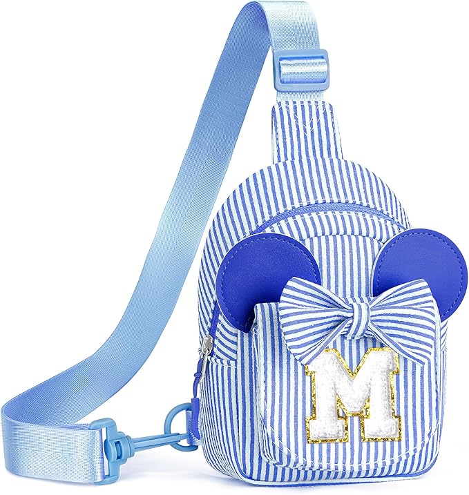 QLOVEA Crossbody Bags for Girls Travel, Initial Cross Body Bags for Kids Little Girl Gifts Blue Small Fanny Packs Sling Bag for Girl Personalized Friend Birthday Gifts for Girls Kids Gift (Blue M)