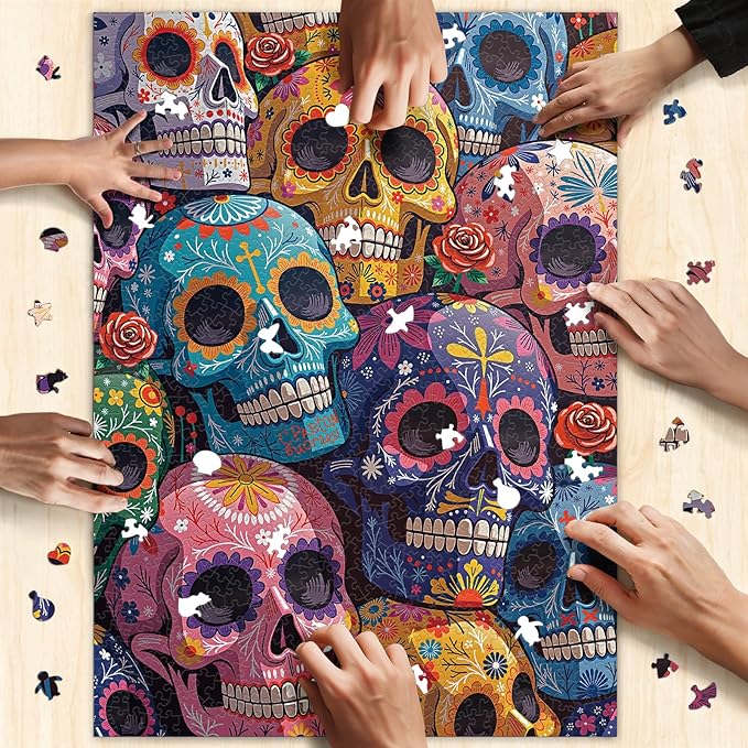 Naturelish 1000 Piece Puzzle for Adults, Colorful Floral Skull Artwork with Matte Finish, Color-Coded Back for Easy Sorting, Vibrant Art Puzzle for Adults, 19.25 x 26.65 in