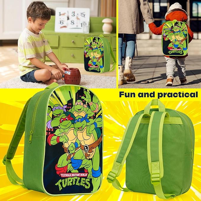 Get Trend Teenage Mutant Ninja Turtles Mini Backpack Kids Toddlers 12x9” Rucksack Kindergarten Bag Preschool Sports Backpacks 3+ Gifts for Kids (Green TMNT)