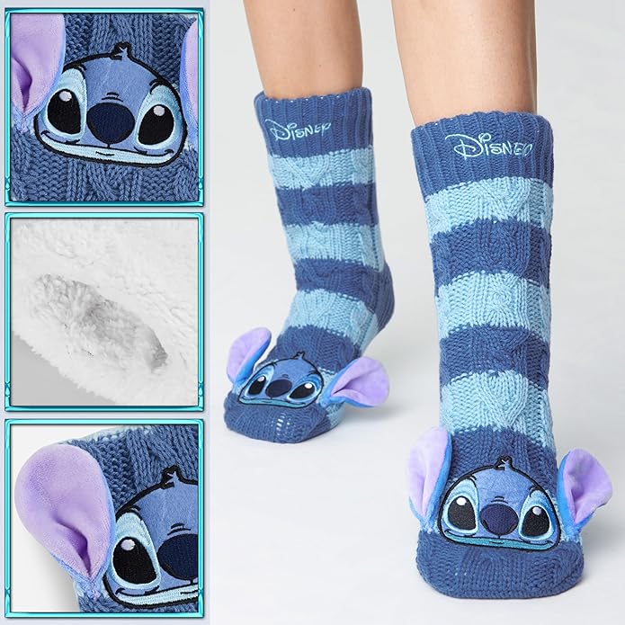 Disney Socks for Women Teens, US Size 4-9, Non Slip & Fluffy Fleece Slipper Socks, Soft, Warm, Breathable, Gifts for Her