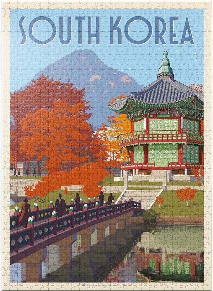 MyPuzzle South Korea, Seoul: Gyeongbokgung Palace, Vintage Poster - Premium 1000 Piece Jigsaw Puzzle for Adults
