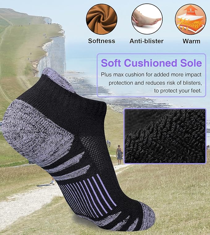 Heyoboy Womens Ankle Anti-blister Thick Cushioned Wicking Odor Resist Athletic Running Socks 5 Pairs
