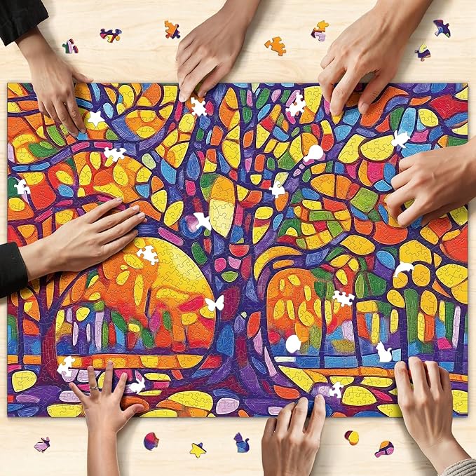 Naturelish Mosaic Tree Jigsaw Puzzles for Adults 1000 Pieces, Irregularly Shaped Difficult Puzzles Perfect for Game Night, Great Gift Idea, Size 26.65 x 19.25 in