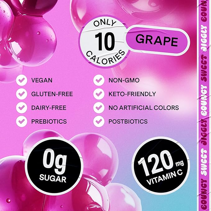 DALLY Grape Konjac Jelly Pouch (10 Pack) - Plant Based, Zero Sugar, Low-Calorie Jellified Fruit Snack - Vitamin C & Prebiotic Postbiotic Blend - Konjac Jelly Snack for Skin & Weight Management