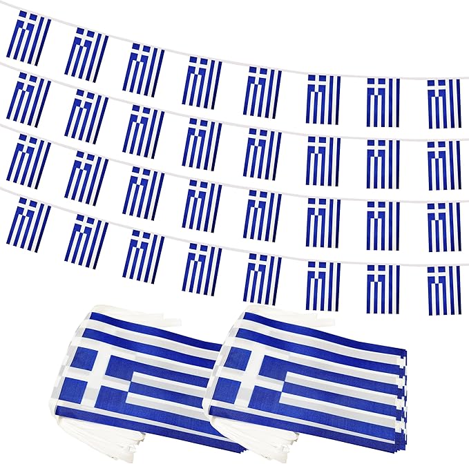 Yamiuo 100 Feet Greece String Flag, 76 Pcs Greek Banner Flag, Small Mini World Banner Flags for Sports Events, Bars Decorations, School Festivals, Party Decorations, Celebrations (Greece)