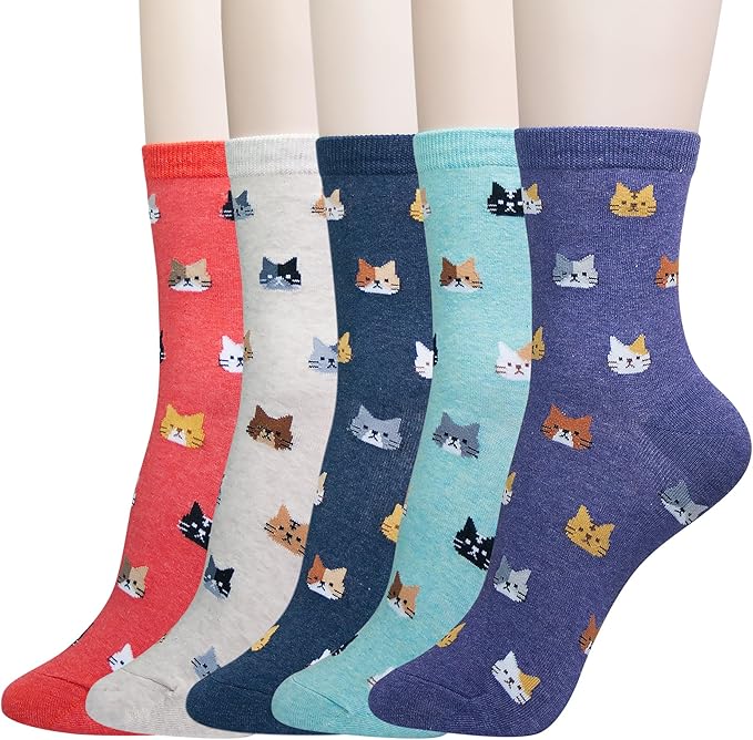 KONY Women's Cute Animal Designed Funny Novelty Crew Socks, Cat Dog Panda Patterns, Gift Ideas Size 6-9