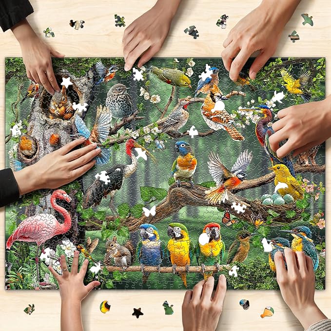 Naturelish Colorful Birds Party 1000-Piece Jigsaw Puzzle for Adults, Challenging Puzzle Game with Unique Shaped Pieces, Perfect for Game Nights and Gift-Giving, Finished Puzzle Size is 26.6 x 19.2 in