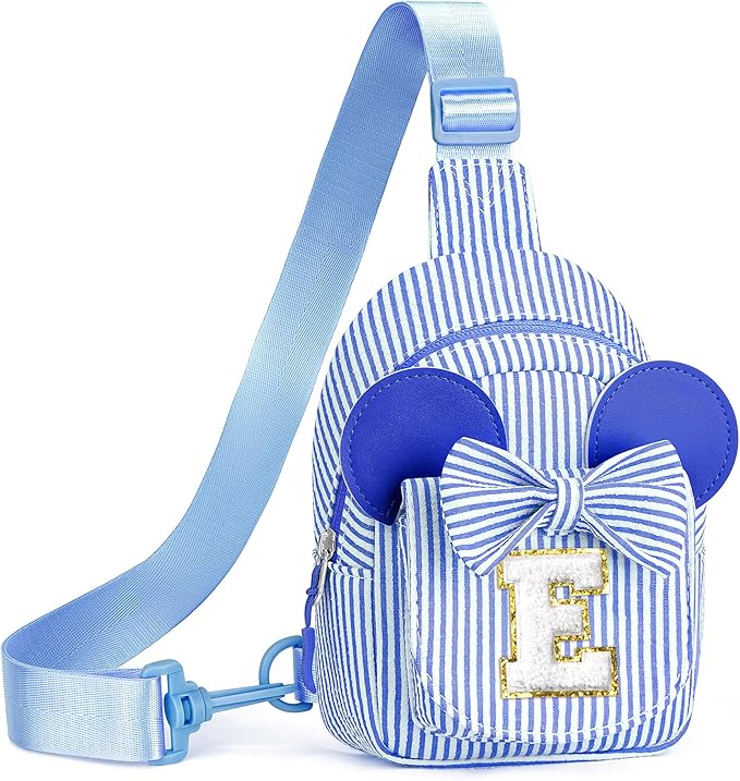 QLOVEA Small Sling Bag - Birthday Gifts for 3 4 5 6 7 8 9 Year Old Girls, Birthday Gifts for Girl Daughter Sister, Initial Cross Body Bags for Girls Sling Bag Purse for Kids(Blue E)