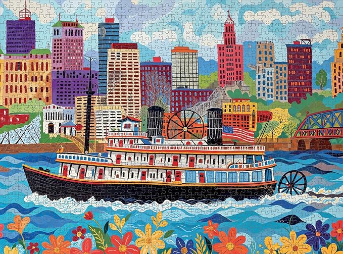 Cross & Glory – Jigsaw Puzzle for Adults 1000 Piece | Queen City Paddle Wheel Adventure | Whimsical Art Style | Vibrant Design | Satin Finish | 20x27 Inches