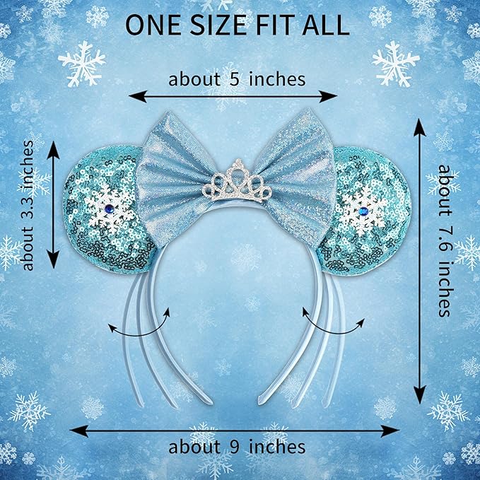 zhezesmila Shiny Mouse Ears for Women Headband Frozen Snow Princess Ears Costume Hair Accessories for Party Theme Park