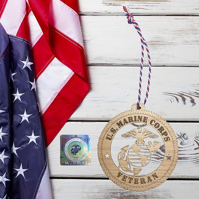 Jolette Designs Marine Corps Gifts - Licensed USMC Christmas Ornament for Veterans - Wooden Hanging United States Marine Corps Decorations - Marine Corps Decor for Dad, Mom - Veteran Xmas Ornaments