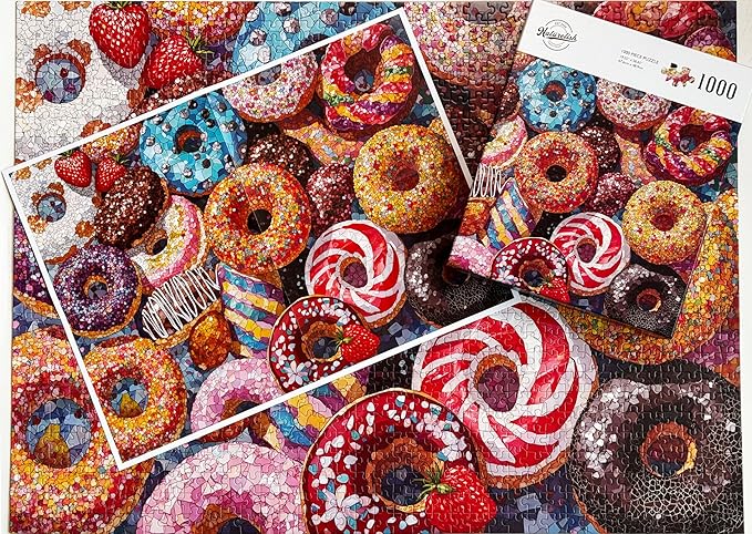 Naturelish Donut Puzzles for Adults 1000 Pieces, 6 Colors on Back Jigsaw Puzzles, Pieces Fit Together Perfectly, Puzzle Size 26.6x19.2 in