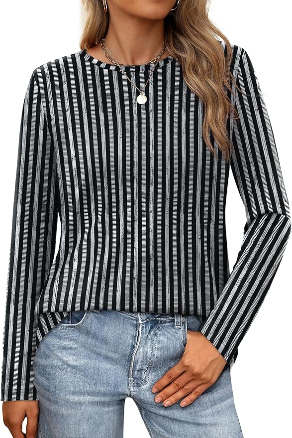 XIEERDUO Long Sleeve Shirts for Women Casual Crew Neck Basic Fall Tops Loose Fit Comfy