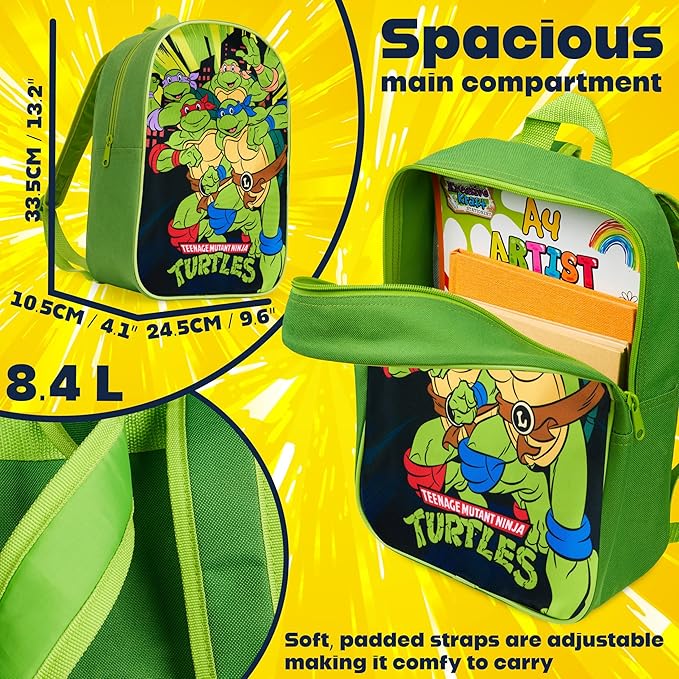 Get Trend Teenage Mutant Ninja Turtles Mini Backpack Kids Toddlers 12x9” Rucksack Kindergarten Bag Preschool Sports Backpacks 3+ Gifts for Kids (Green TMNT)