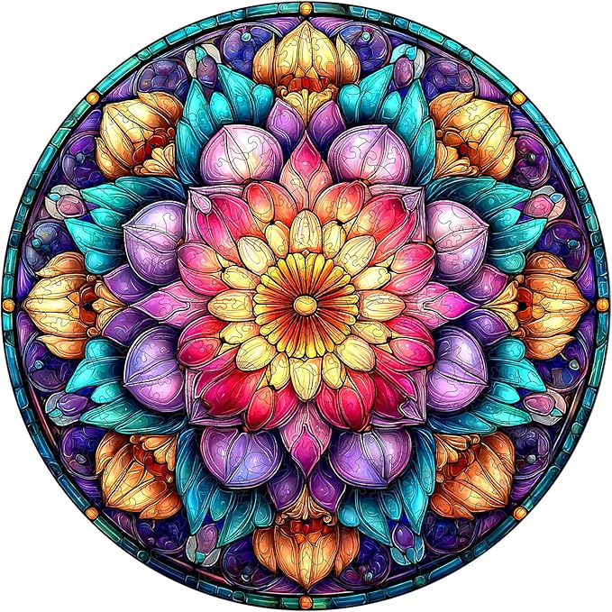 MEATRN Mandala Flowers Wooden Puzzles for Adults - 500 Pcs, 16.5x16.5 in, Fun Educational Wood Jigsaw Puzzle, Relaxing Wood Puzzle Game for Family & Friends Birthday Gift