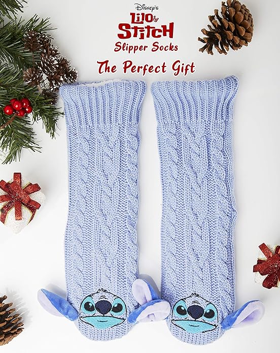 Disney Socks for Women Teens, US Size 4-9, Non Slip & Fluffy Fleece Slipper Socks, Soft, Warm, Breathable, Gifts for Her