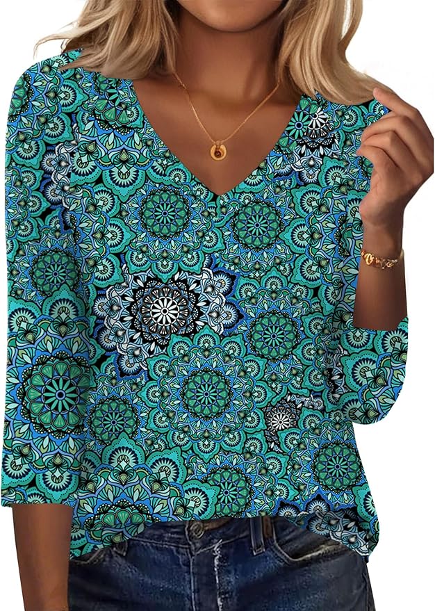 Zeagoo 3/4 Length Sleeve Womens Tops Casual V Neck Shirts Soft Basic Tees Business Work Blouses