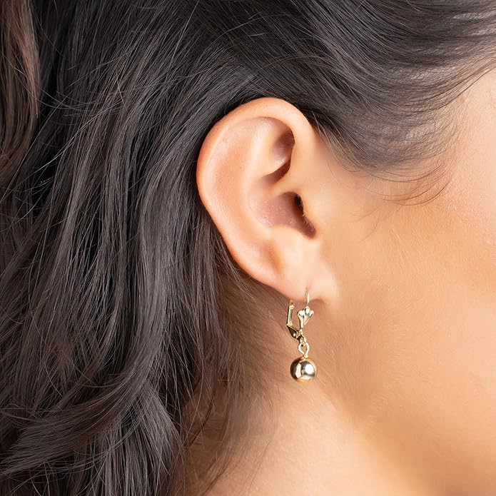 Barzel 18K Gold Plated Dangling Ball Drop Earrings, 8-12mm Sizes, Gold Plated, Tarnish Free, Made in Brazil
