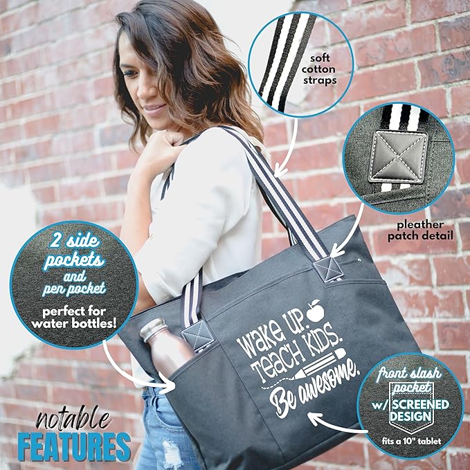 Brooke & Jess Designs Teacher Tote Bag for Work - Teacher Handbag Gifts for Women, Teacher Bag Best Teacher Appreciation Gift