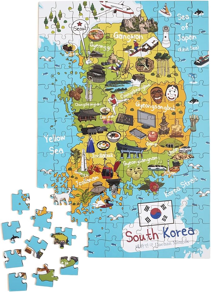 Terra Puzzles South Korea Map Wooden Jigsaw Puzzle 152 Piece, 10x15 inches