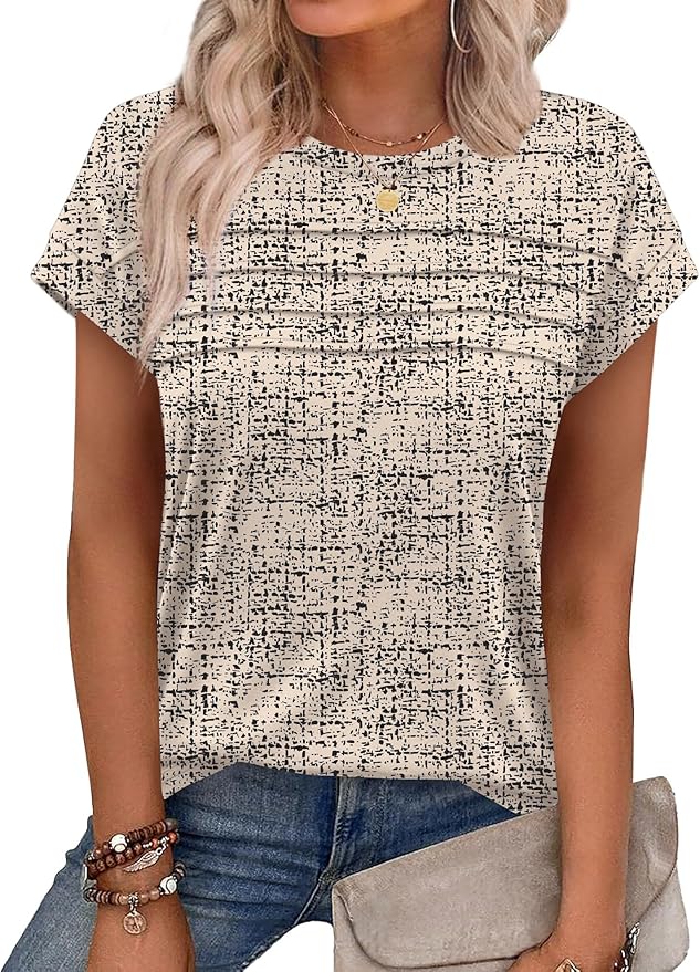 WEESO Womens Summer Tops Trendy 2026 Cap Sleeve T Shirts Crew Neck Pleated Front Beach Vacation Clothes Fashion