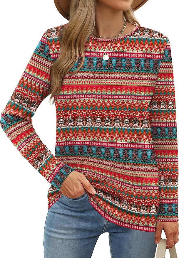XIEERDUO Long Sleeve Shirts for Women Casual Crew Neck Basic Fall Tops Loose Fit Comfy