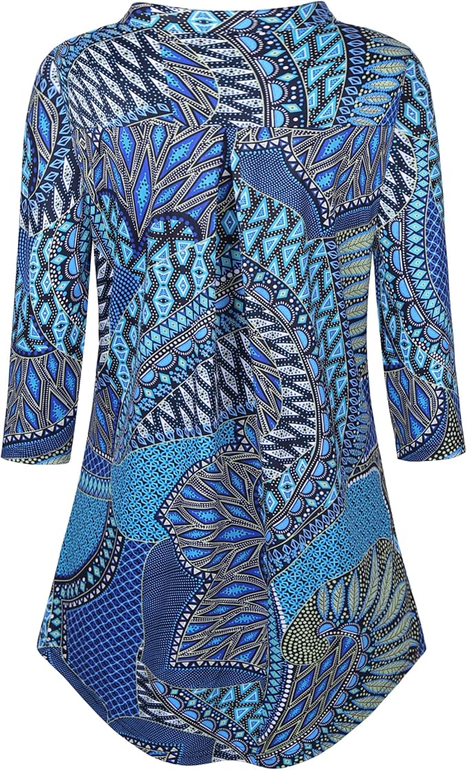BAISHENGGT 3/4 Sleeve Tops for Women Notch V Neck Floral Work Blouses Dressy Casual Loose Fit Going Out Tunic Tops