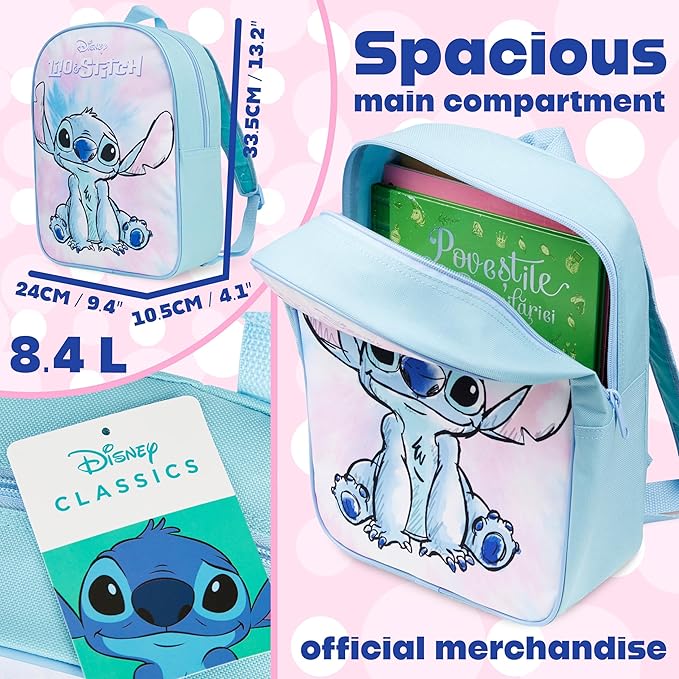 Get Trend Disney Stitch Mini Backpack Kids Toddlers 12x9” Rucksack Kindergarten Bag Preschool Sports Travel Backpacks 3+ Gifts for Kids (Blue Stitch)