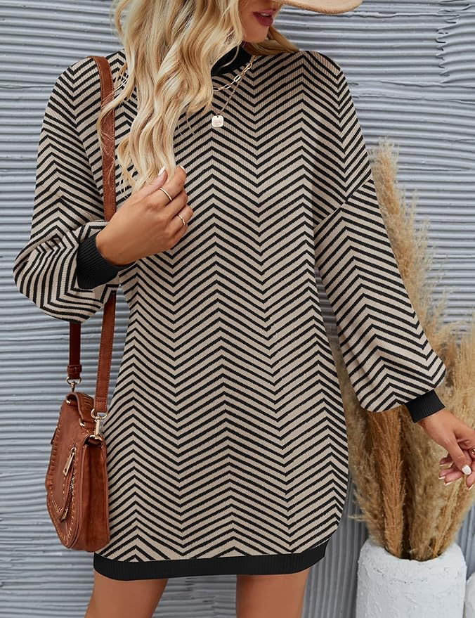 ZESICA Women's 2026 Fall Turtleneck Sweater Dress Oversized Long Lantern Sleeve Casual Knit Pullover Mini Dresses