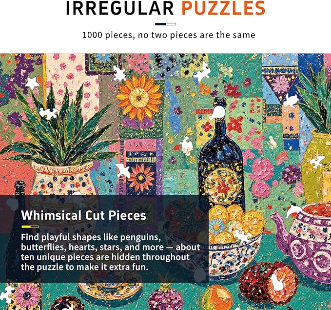 Naturelish Vibrant Flloral Still Life Jigsaw Puzzles for Adults 1000 Pieces, Irregularly Shaped Difficult Puzzles Perfect for Game Night, Great Gift Idea, Size 26.65 x 19.25 in