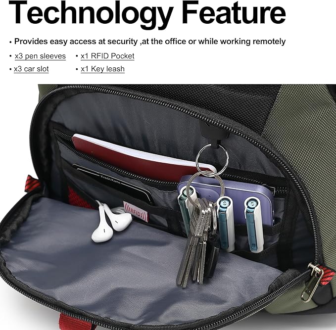 Boavan Laptop Backpack for men, 17.3 inch Laptop Bag with USB Port, Waterproof Travel Work Backpack Purse, Anti-Theft Teacher Nurse Doctor Casual Bookbags Office Business backpack，Black&Army Green