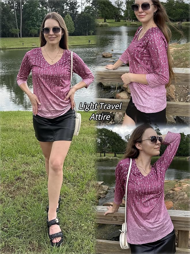 Zeagoo 3/4 Length Sleeve Womens Tops Casual V Neck Shirts Soft Basic Tees Business Work Blouses