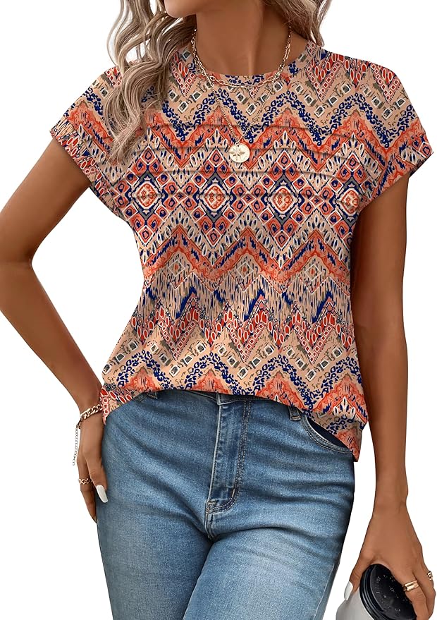 WEESO Womens Summer Tops Trendy 2026 Cap Sleeve T Shirts Crew Neck Pleated Front Beach Vacation Clothes Fashion